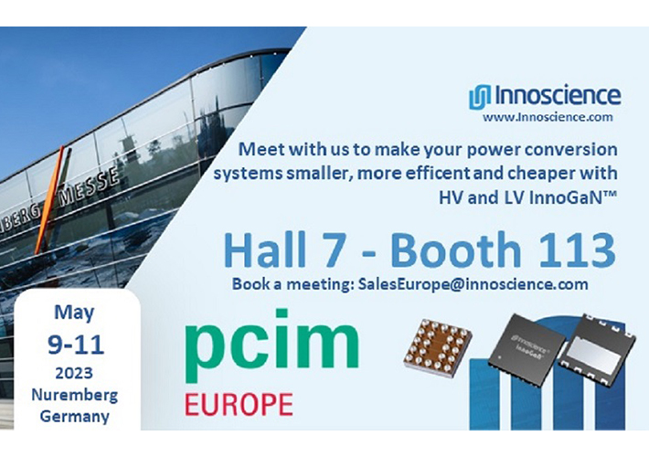 Foto Innoscience to demonstrate that GaN is the best power solution for an increasingly wide variety of applications at PCIM 2023.